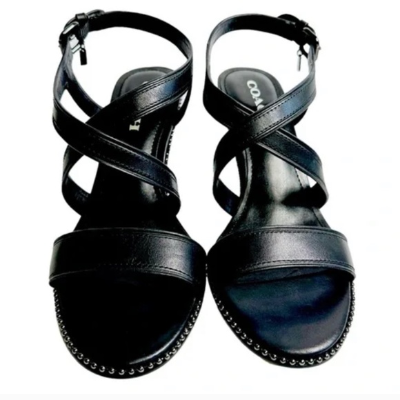 C O A C H !!!Wendi Semi Matte Black Leather Metal Ball Studs Heals!!NEW!! - Picture 7 of 12